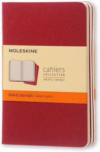 MOLESKINE CAHIER JOURNAL (SET OF 3), POCKET, RULED, CRANBERR
