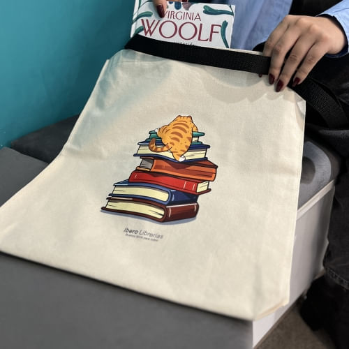 BOLSA DE LONA - LIBROS Y GATO ESCALANDO